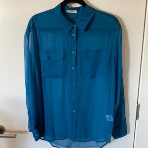 Silk button up equipment blouse, gently used, barely warn.